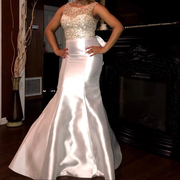 white and gold ball dress